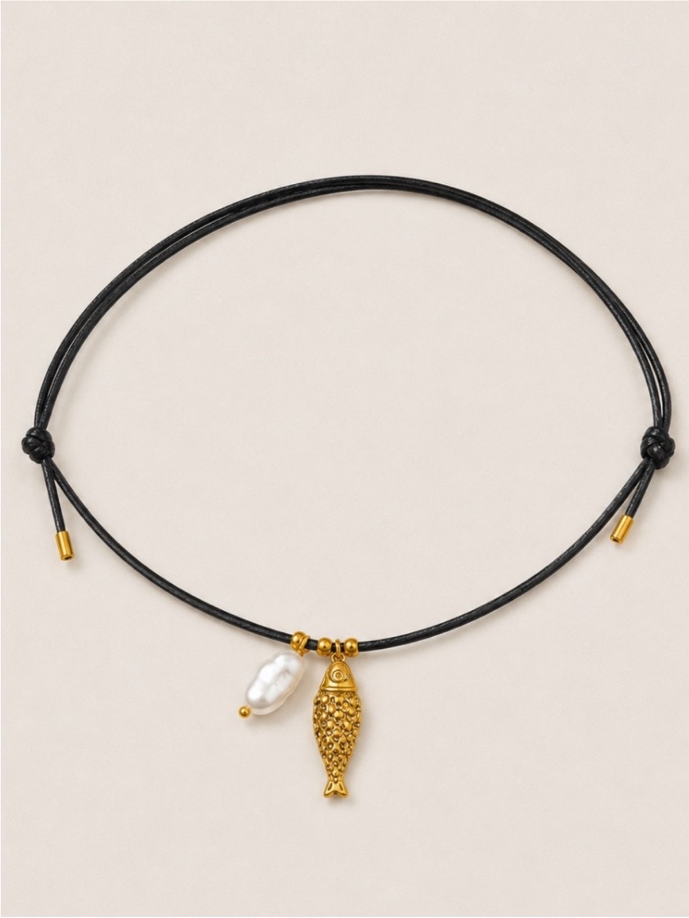 New! Coastal Gold Fish Black Cord Necklace NWOT 5074